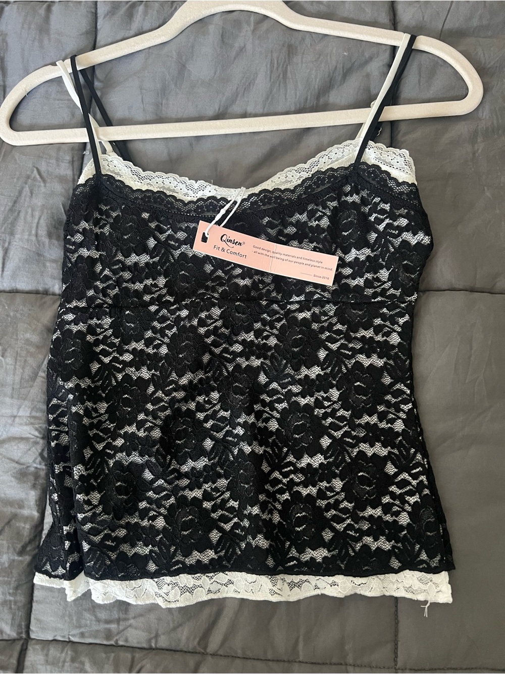 Amazon Black Lace Camisole with White Trim